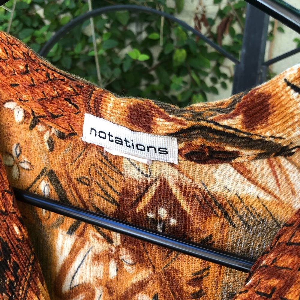 Notations Rust and Brown Patterned Button-Up Top - Picture 2 of 6